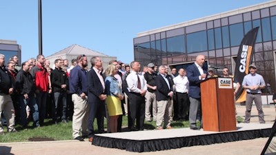 CNH Industrial Vice President Scott Harris addresses the audience at an announcement of Wisconsin companies named to work on the Foxconn development.