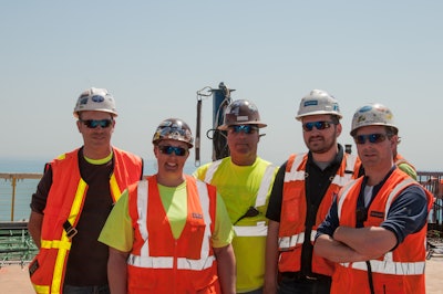 Management on the jobsite includes (left to right) Kevin McGrath—Assistant Concrete Superintendent, Rachael Dolecki—Concrete Safety Manager, Pete Vondra—Carpenter General Foreman, Max Levin—Concrete Project Manager, and Kevin Morley—Concrete Superintendent.