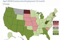 Thirty-eight states and the District of Columbia added construction jobs between April 2017 and April 2018, 11 states shed construction jobs and construction employment was unchanged in Montana.