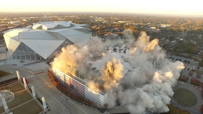 The implosion occurred on Nov. 20, 2017, and it took just 12 to 15 seconds for the structure to fall.