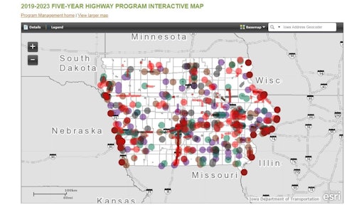 This interactive map, found at https://iowadot.gov/program_management/interactivemap, shows details of projects slated for Iowa's 5-year infrastructure plan.