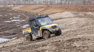With three driving modes including four-wheel lock, the UTV easily navigated the project site’s rolling hills.