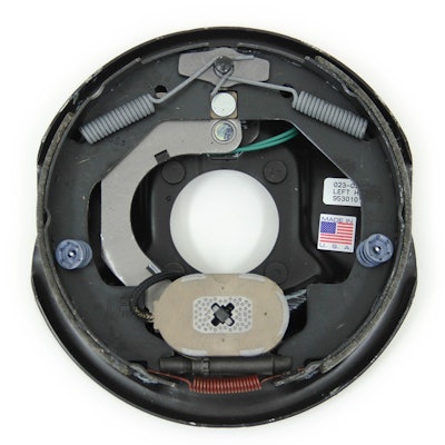 Electric brakes use electromagnets to actuate the drum brakes. You control the electricity to the brakes with the brake controller in the cab of the tow vehicle and the brake light circuit on your vehicle.