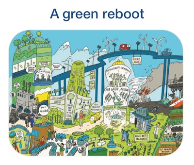 A world with increasing conflicts over scarce resources and climate change rebuilds using environmental-friendly construction methods and sustainable materials.