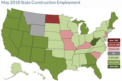 California and West Virginia have biggest annual job gains while New Jersey and North Dakota lag.