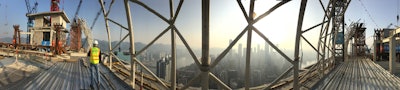 Panoramic view from atop the Raffles City Chongquing conservatory after it was secured into place.