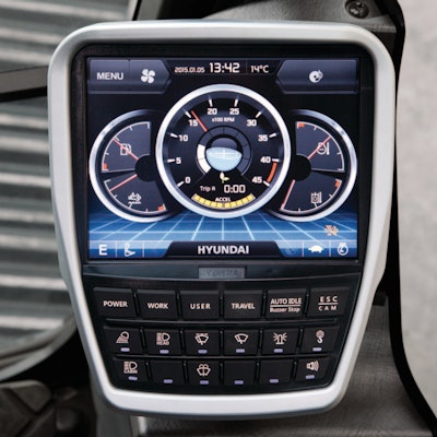 The HX130LCR includes a standard 8-in. interactive, adjustable, touchscreen cluster-monitor in the cab.