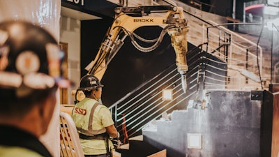 SSD used an Atlas Copco SB 202 hydraulic breaker attachment, and the unique Brokk three-part arm design allowed them to take advantage of extended reach capabilities and precise demolition.