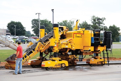 The new paver was put to work on a project in Clarksville, AR, with 15,600 ft. of two different types of curb and gutter, as well as 8,200 ft. of 10-ft.-wide sidewalk.