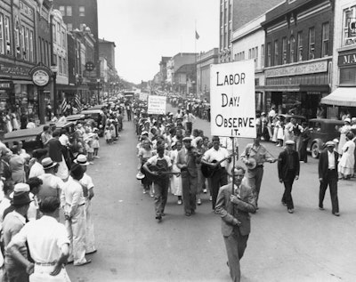 Striking textile workers Labor Day parade in Gastonia, NC, 1934.