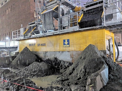 The BAUER MAT DE 500, which included two BE 250-60 Desilters and an ST H35 Agitation Tank, was used to remove soil particles from the Bentonite slurry used during installation of the LBEs.