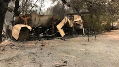The burned-out remains of Iron Mountain Manufacturing, which manufactured Geotextile Apparatus Co. products just outside of Redding, CA.