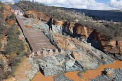 Damage after the Oroville Dam's main spillway failed.