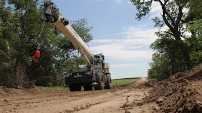 IEA Constructors had to drive between wind turbine towers, and crane operators were impressed with how well the crane drove while fully rigged.