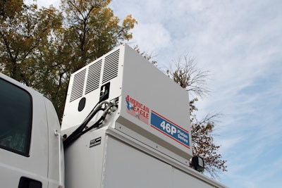 Hydraulic-driven compressors are powered off the chassis' PTO and pump. They can be mounted on the side pack of the truck with air tanks under the chassis in most cases. Image source: Stellar Industries