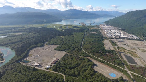Aerial view of the site for LNG Canada's new $14 billion export facility in Kitimat, British Columbia, Canada.