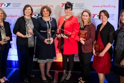 (Left to right) 2017 winner Diane Woodend-Jones, Lea and Elliot; Dr. Melissa Tooley, TTI; Diana Mendes, HNTB Corp.; Judy Hricak, Gannett Fleming; Alexandra Boggs, University of Tenn.; Meagan Brown, Grand Canyon University; Lisa Robert, RS&H