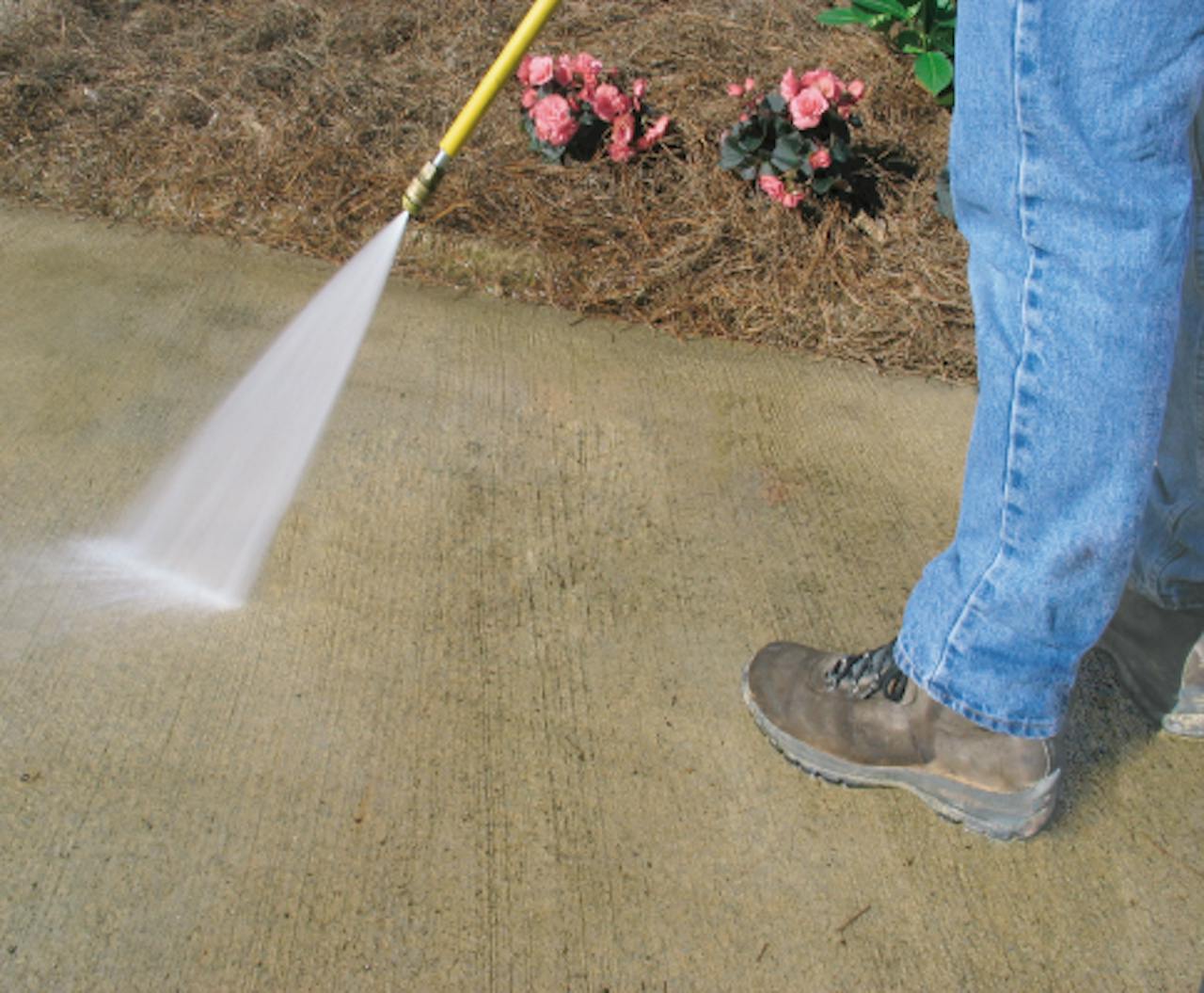 Surface preparation is the most critical step in successfully resurfacing concrete. Thoroughly cleaning the surface with 3,500 psi pressure washer to remove any deteriorated concrete opens up the pours in the concrete, which help creates a strong bond with the resurfacer.