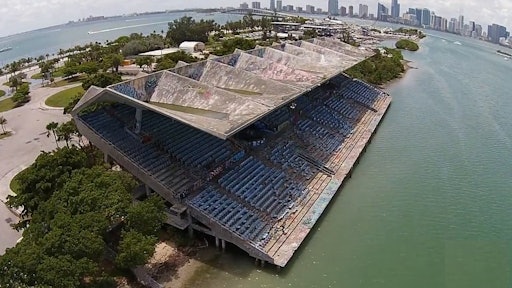 Miami Marine Stadium has been condemned since 1992, but designated as a historical landmark in 2008.