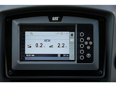 The 2D indicate-only system for Cat excavators provides the operator with precise real-time bucket positioning relative to the desired grade. Using a combination of position sensing hydraulic cylinders and sensors on the stick and boom pins, the system calculates bucket tip position relative to a grade/survey stake or benchmark.