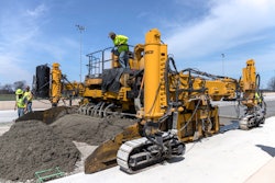 For its portion of the $1.6-million quarter-mile track reconstruction project, Smith Paving & Excavating Inc. used a GOMACO paver with 16 Minnich HV-2 internal paving vibrators.