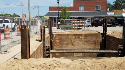 The Efficiency Universal Slide Rail shoring system creates a much tighter work area, which was very helpful working in Grant’s historic downtown area.