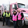 The Eosso family and the pink-branded infrared truck (from left) Tom Eosso, Eosso vice president and chief estimator; Gary Eosso, Eosso president and project manager; Kim Mazzoni, Power Patch Infrared Specialists president; and Anthony Eosso, Eosso trainer and estimator.