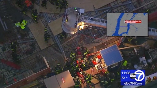 Firefighters at the scene of a construction site carbon monoxide incident in midtown Manhattan of February 5, 2019.