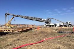 Pictured here is a bridge deck placement. A familiar piece of equipment on a heavy industrial construction site, Schwing’s Loop Belt conveyors specialize in moving concrete, sand and other material quickly and efficiently.