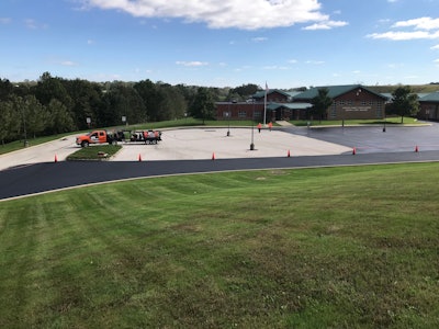 The 89,000-square-foot job at Chester County Juvenile Detention Center included 2,200 linear feet of hot pour cracksealing, sealcoating and striping 75 parking stalls. Scheduling was a challenge because the lot had to remain open 24 hours a day, seven days a week all year round because of guards changing shifts as well as intake and discharge of prisoners.