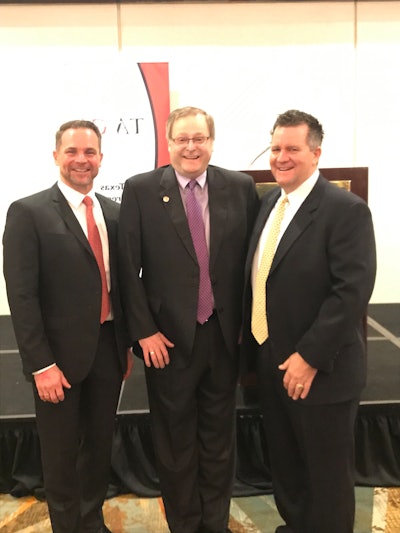 Pictured from left to right: David Perkins (TACA President), Sen. Brian Birdwell and Rob Van Til (River Aggregates).