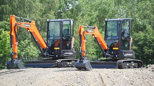 The Stage V-compliant DX27z and DX35z zero tailswing models provide a mix of stability, controllability and high digging forces.