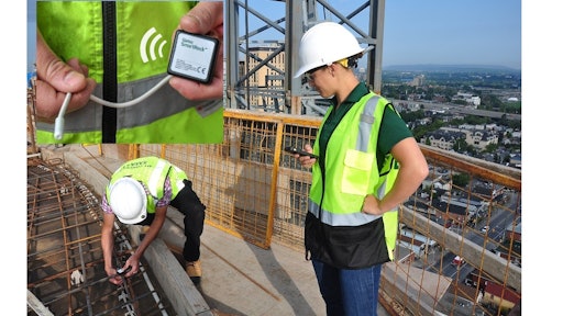 Installing Giatec sensors on high-rise construction before pouring concrete.