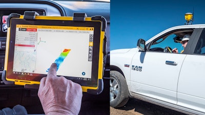 Rovers can be deployed in various ways, including mounted on vehicles to cover more area faster. Trimble's T10 tablet collects and views site data using the Windows 10 Enterprise operating system, with fast processing and a 10-in. screen for viewing maps and designs, preparing and sharing progress reports.