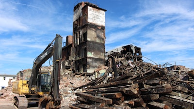 Empire Services demolishes a dangerous, fire-damaged building in Allentown, PA.