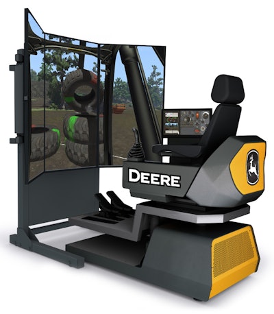 Simulator excavator control with screen overlay