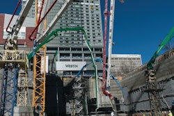 A new record for the largest continuous concrete pour was set in Washington state when 13,690 cubic yards (10,467m³) of concrete was placed in 24 hours for the foundation of the 450-foot (137.16m) tall north tower at Lincoln Square.