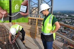 Installing Giatec sensors on high-rise construction before pouring concrete.