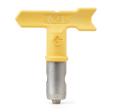 A 621 spray tip.The 21 indicates the tip has an orifice size of .021 on an inch; The 6 when doubled equals approximate fan width 12 inches + 2 inches (for max width) when spraying 12 inches from surface.