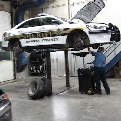 Public fleets can be very diverse. Pictured is a police patrol vehicle in for service at Dakota County Fleet Management in Minnesota.