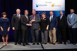 From left: Amy Carter, Deputy Commissioner for Rural Georgia Initiative with Georgia Department of Economic Development; Technical College System of Georgia Commissioner Matt Arthur, Georgia Gov. Brian Kemp, James Suchovsky, Statesboro plant manager of Briggs & Stratton, Amanda See, human relations manager, and other Briggs & Stratton employees.