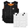 Machine-washable poly/cotton vest has internal pockets to hold four replaceable freezer packs with about two hours of cooling time.
