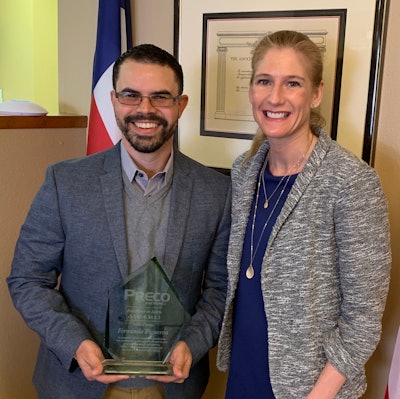 Fernando Figueora (left) is the recipient of the 2018 Excellence in Safety Award. He is shown with PRECO's Tamara Humpherys.