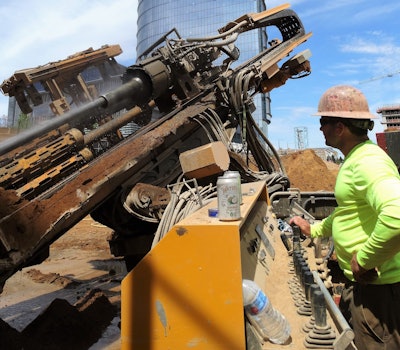 Berkel & Company Contractors used a KLEMM KR 807-7G Drilling Rig to install nearly 400 grouted tieback anchors to hold up the shoring walls of a 50-foot cut from ground level on a mixed-use development in Tysons Corner, VA.