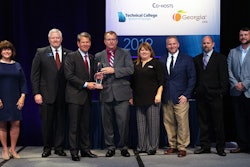 From left: Amy Carter, Deputy Commissioner for Rural Georgia Initiative with Georgia Department of Economic Development; Technical College System of Georgia Commissioner Matt Arthur, Georgia Gov. Brian Kemp, James Suchovsky, Statesboro plant manager of Briggs & Stratton, Amanda See, human relations manager, and other Briggs & Stratton employees.