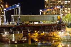 To prevent overloading the partly deconstructed, 100-year-old bridge, Western Mechanical laid gantry track system independent of the bridge itself, requiring a 79-ft.-long header beam.