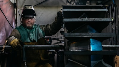 Scott is a pulley welder at Superior's conveyor components production facility in Morris, Minn. Pulleys are an integral component in the manufacturers conveyors that are used in aggregates production.