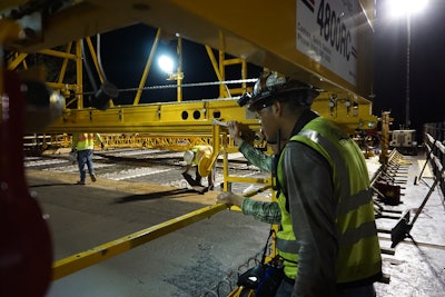 With the remote control, the operator makes all necessary machine adjustments during a pour from the deck, without the need to call down to a laborer from the platform.