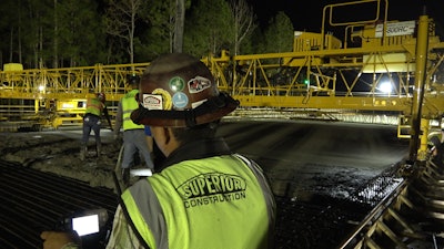 The remote-controlled Terex Bid-Well 4800RC paver has helped Superior Construction achieve a labor savings of approximately 20 hours per pour.