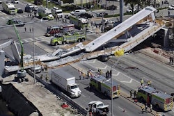 Collapsed pedestrian bridge at FIU in 2018.